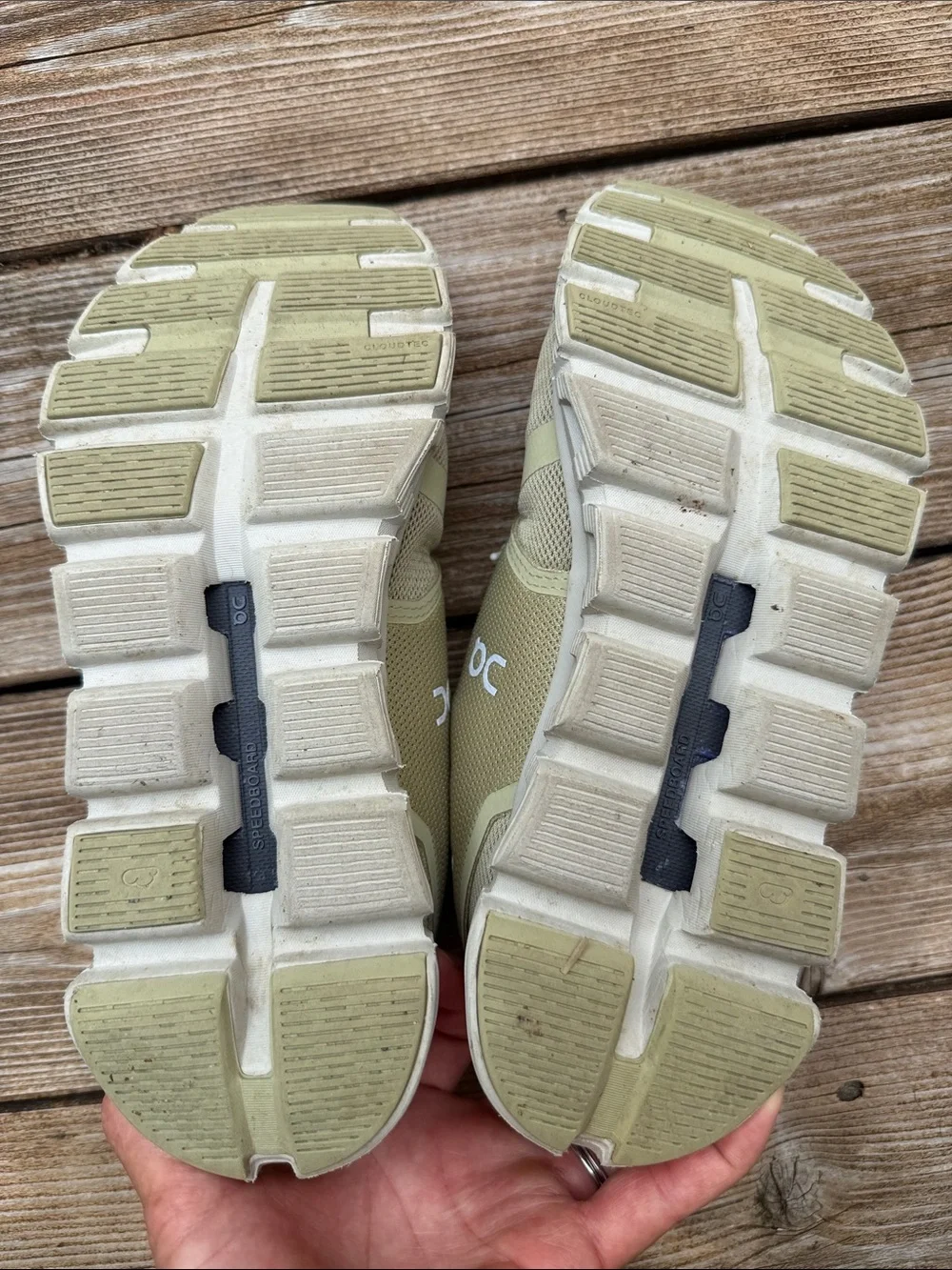 On Running Women's Cloud Sneakers in Olive and White
